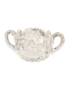 Vintage Lead Crystal Glass Sugar Bowl With Dual Handles Elegant Diamond Point Su